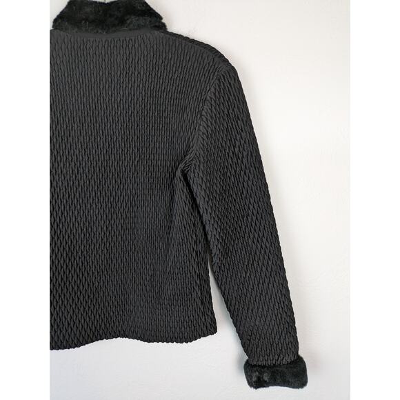 Samuel Dong Jacket Quilted Faux Fur Mob Wife Vintage Designer Edgy Black Size S - Picture 7 of 10